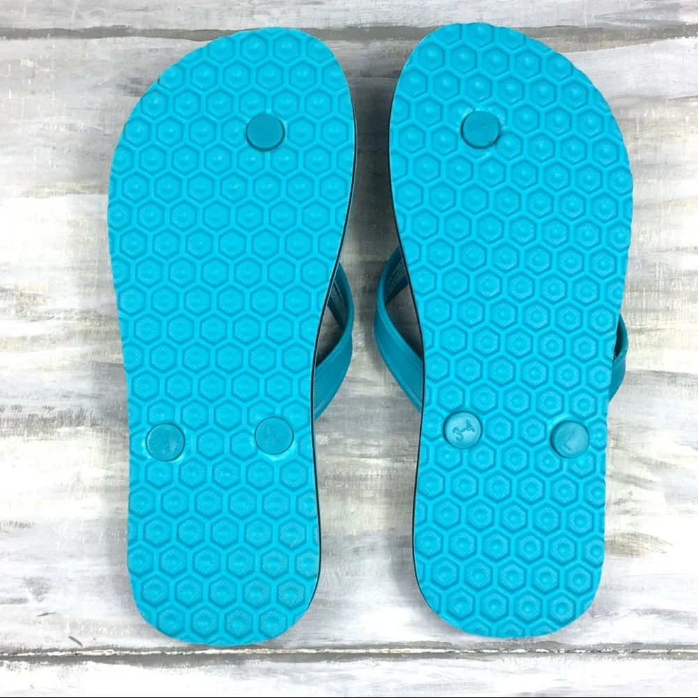 MWOT Old Navy Flip Flops Textured Vinyl Thong Sandals Aqua Teal Blue Black 3/4 Y